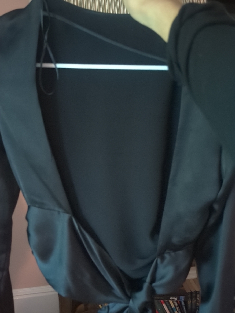 Zara Black Satin Long Sleeve Draped Top - Picture 4 of 4